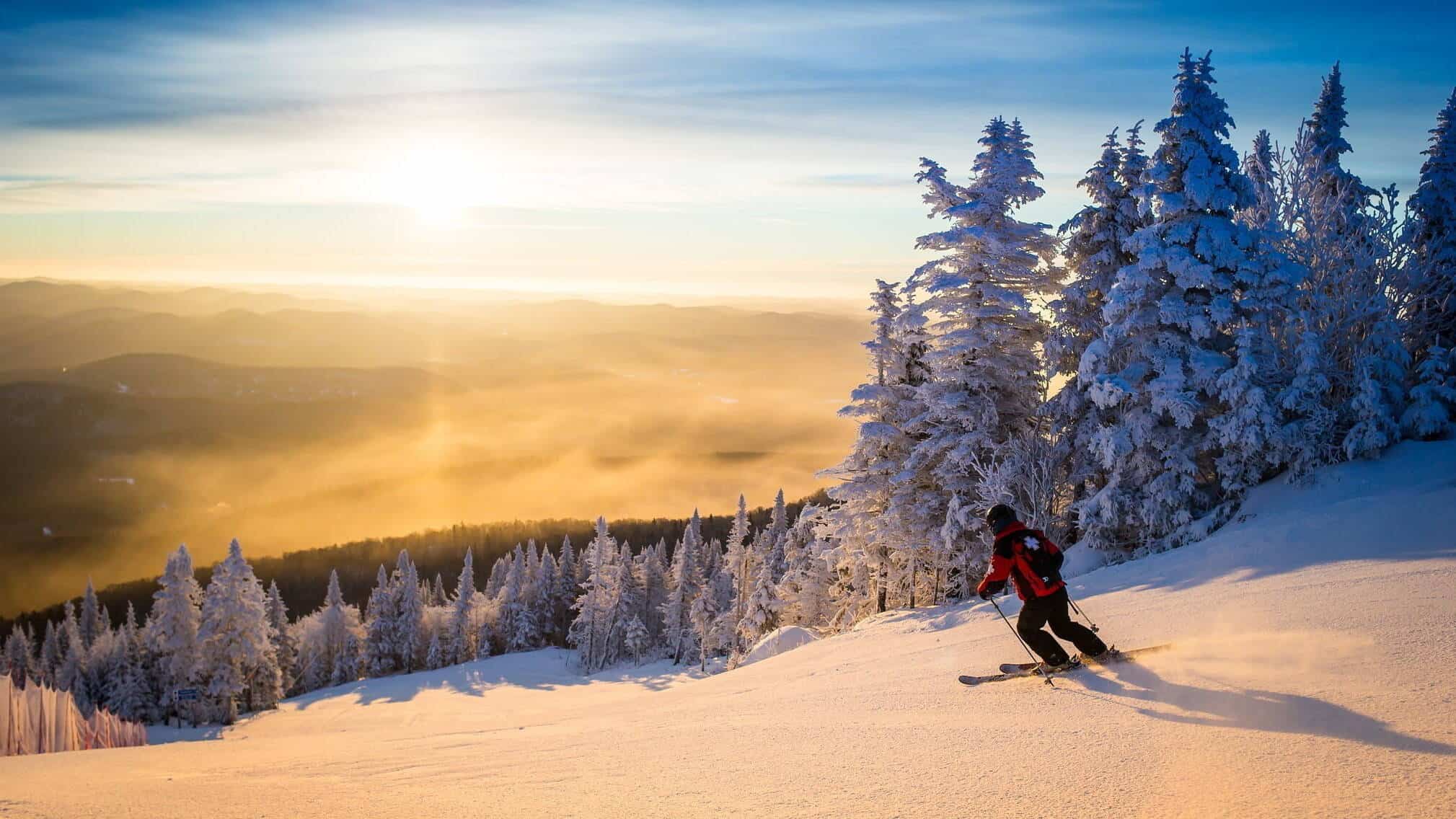 Ski alpin sur une piste enneigée en matinée à Tremblant.