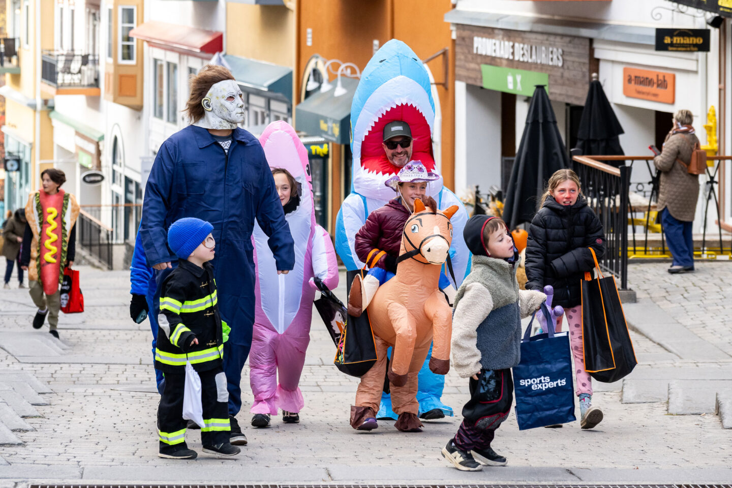 Costumed family in Tremblant for Halloween